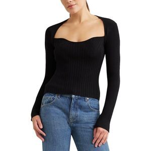 NEW Modern Citizen Hera Shrug Cutout Black Wool-Blend Sweetheart Sweater Size XL